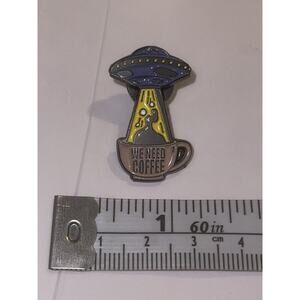 Alien Spaceship Coffee Cup We Need Coffee Now Pin Brooch